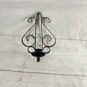 Black Metal Wall‎ Candle Holder Sconce Wrought Iron - Vintage Home Decor